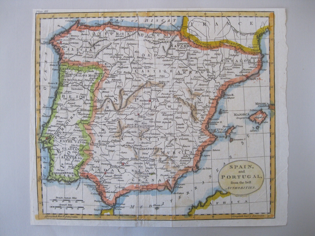Mapa de España y Portugal, 1794. Guthrie